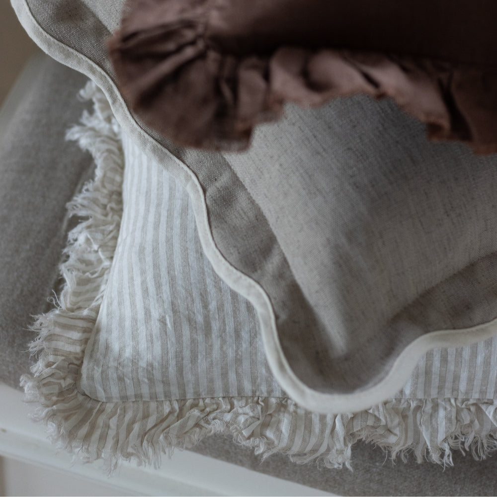 Hallie Natural Beige Stripe Ruffle Cushion 53x53
