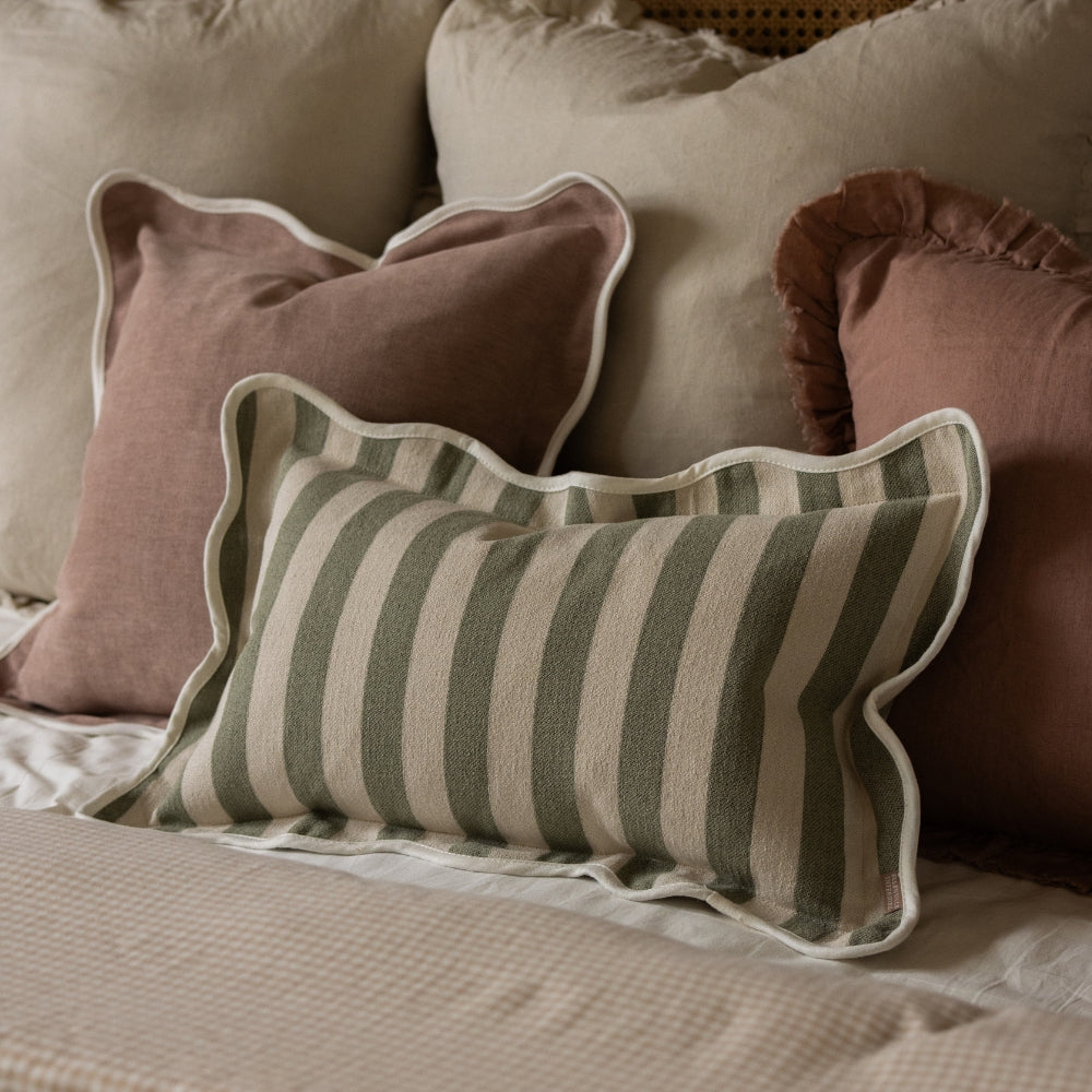 Chloe Sage Stripe Scalloped Edge Cushion 50x30