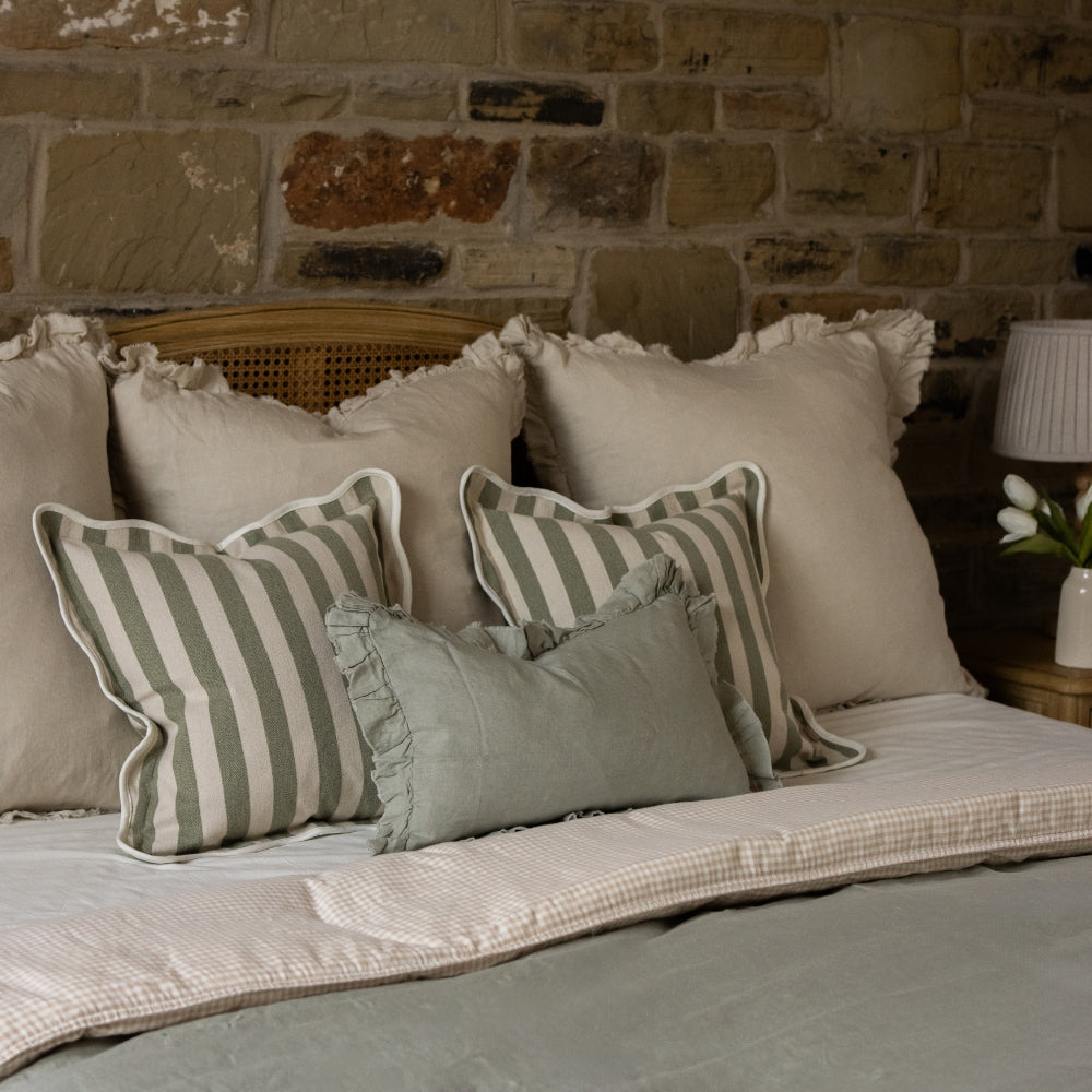 Chloe Sage Stripe Scalloped Edge Cushion 45x45