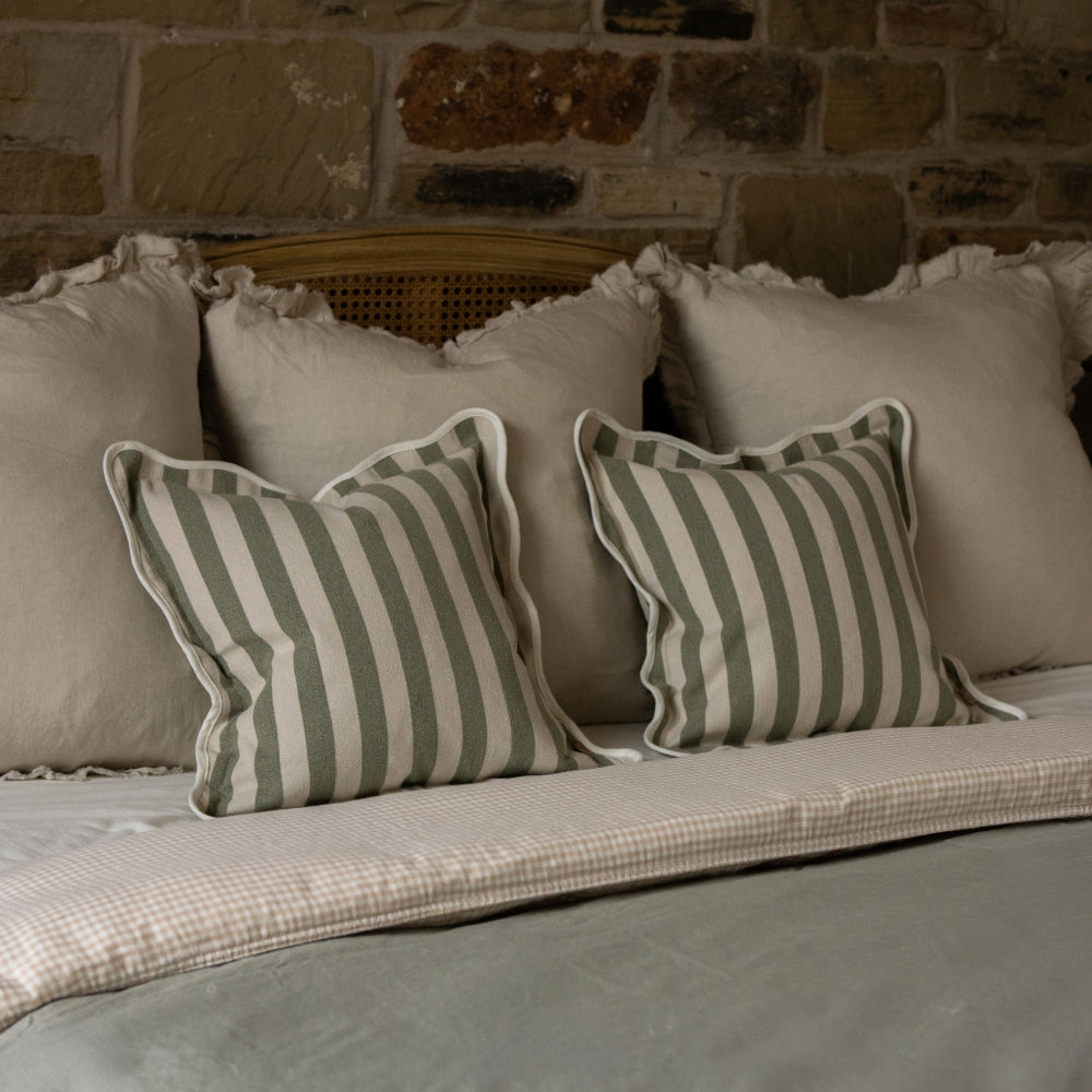 Chloe Sage Stripe Scalloped Edge Cushion 45x45