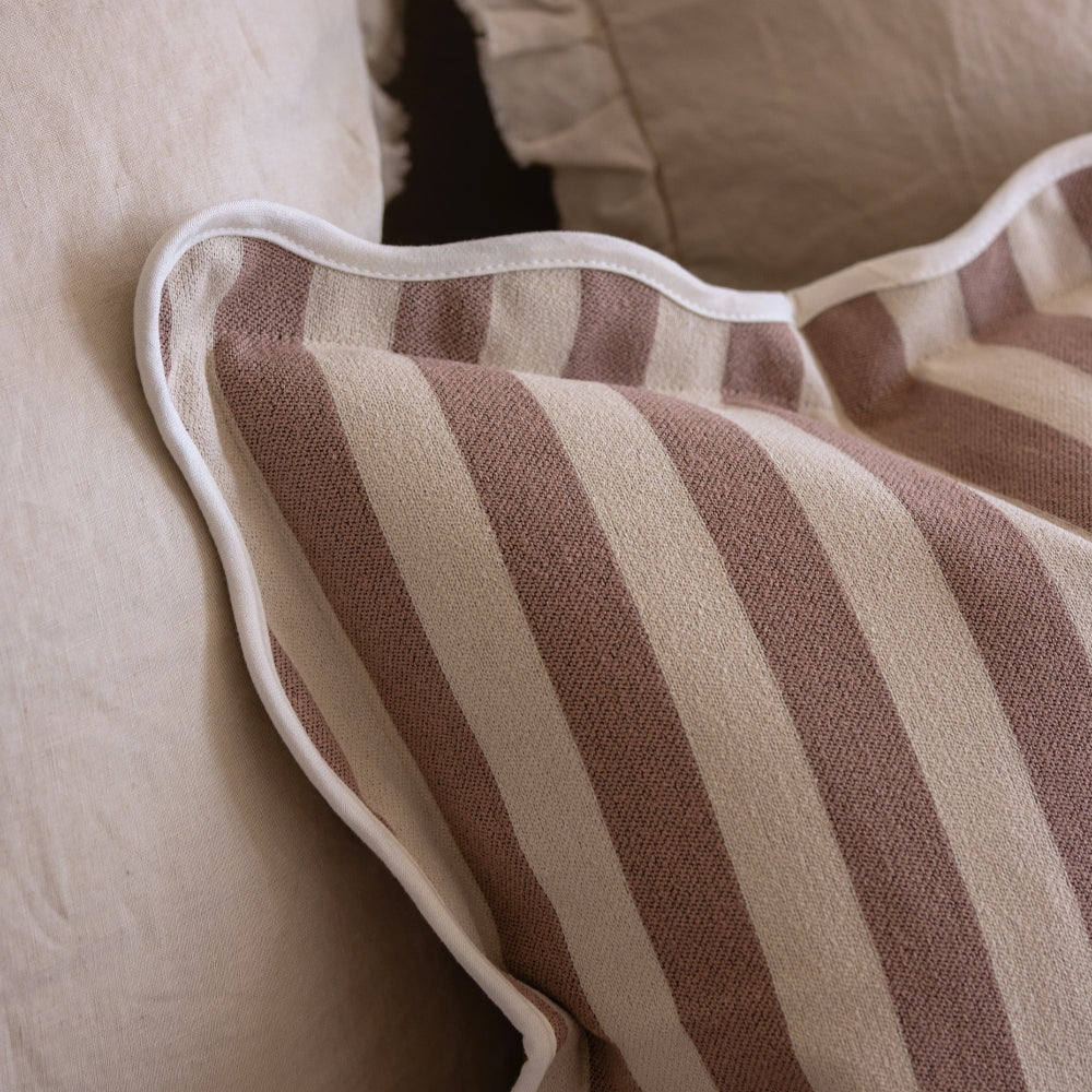 Chloe Dusty Pink Stripe Scalloped Edge Cushion 45x45