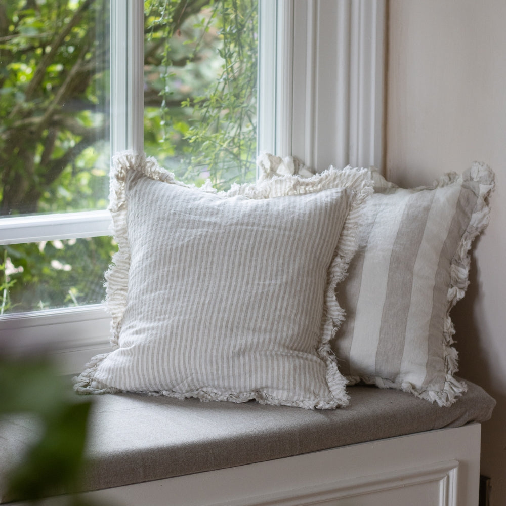 Hallie Natural Beige Stripe Ruffle Cushion 53x53
