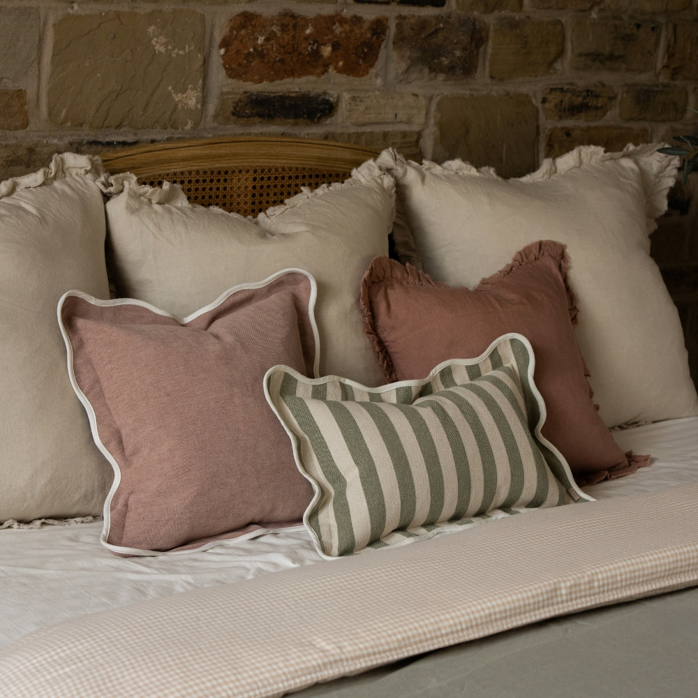 Chloe Sage Stripe Scalloped Edge Cushion 50x30