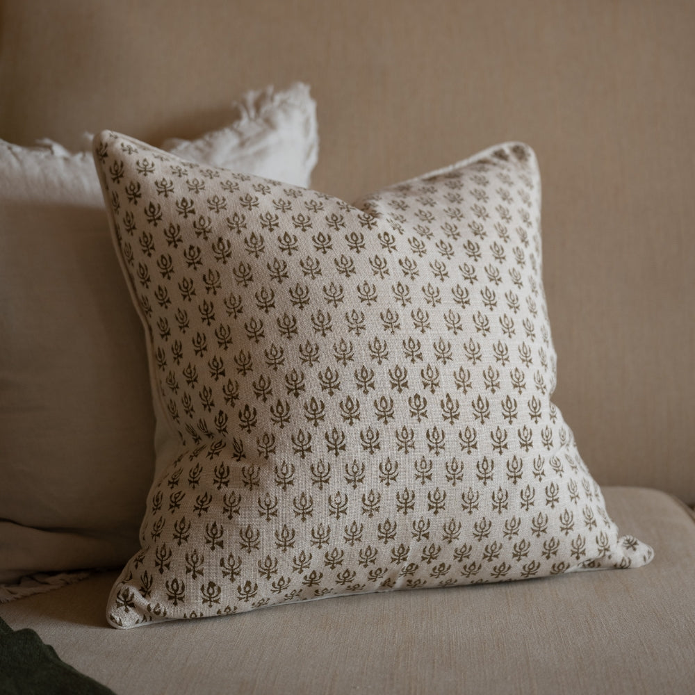 Aubrey Olive Motif Print Cushion 45x45