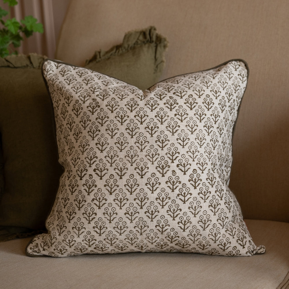 Aubrey Olive Print Cushion 45x45