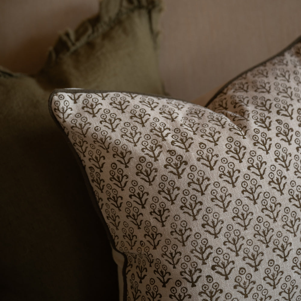 Aubrey Olive Print Cushion 45x45
