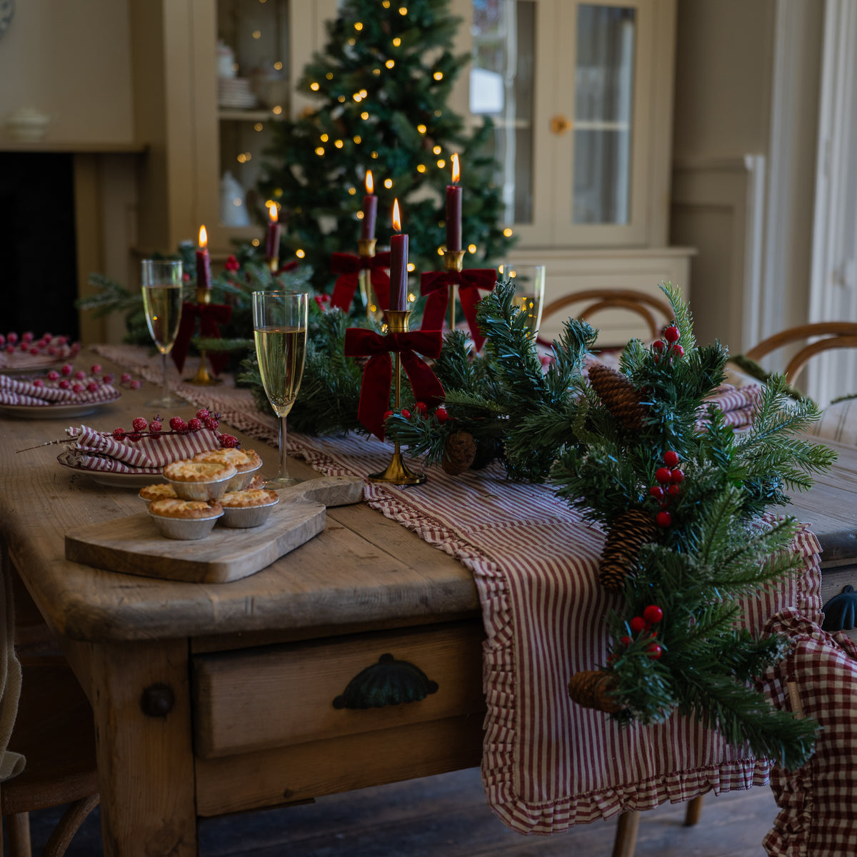 Burgundy Stripe Ruffle Table Runner