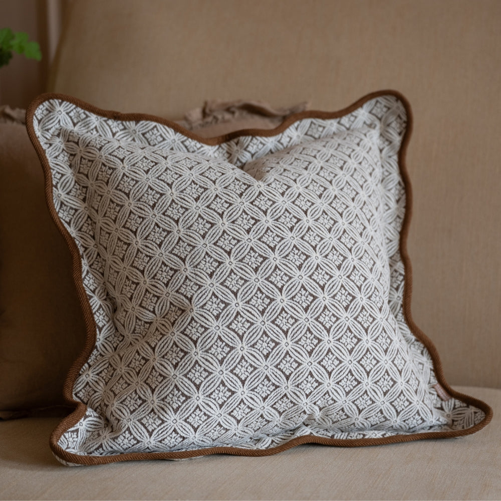 Chloe Brown Print Scalloped Edge Cushion 45x45