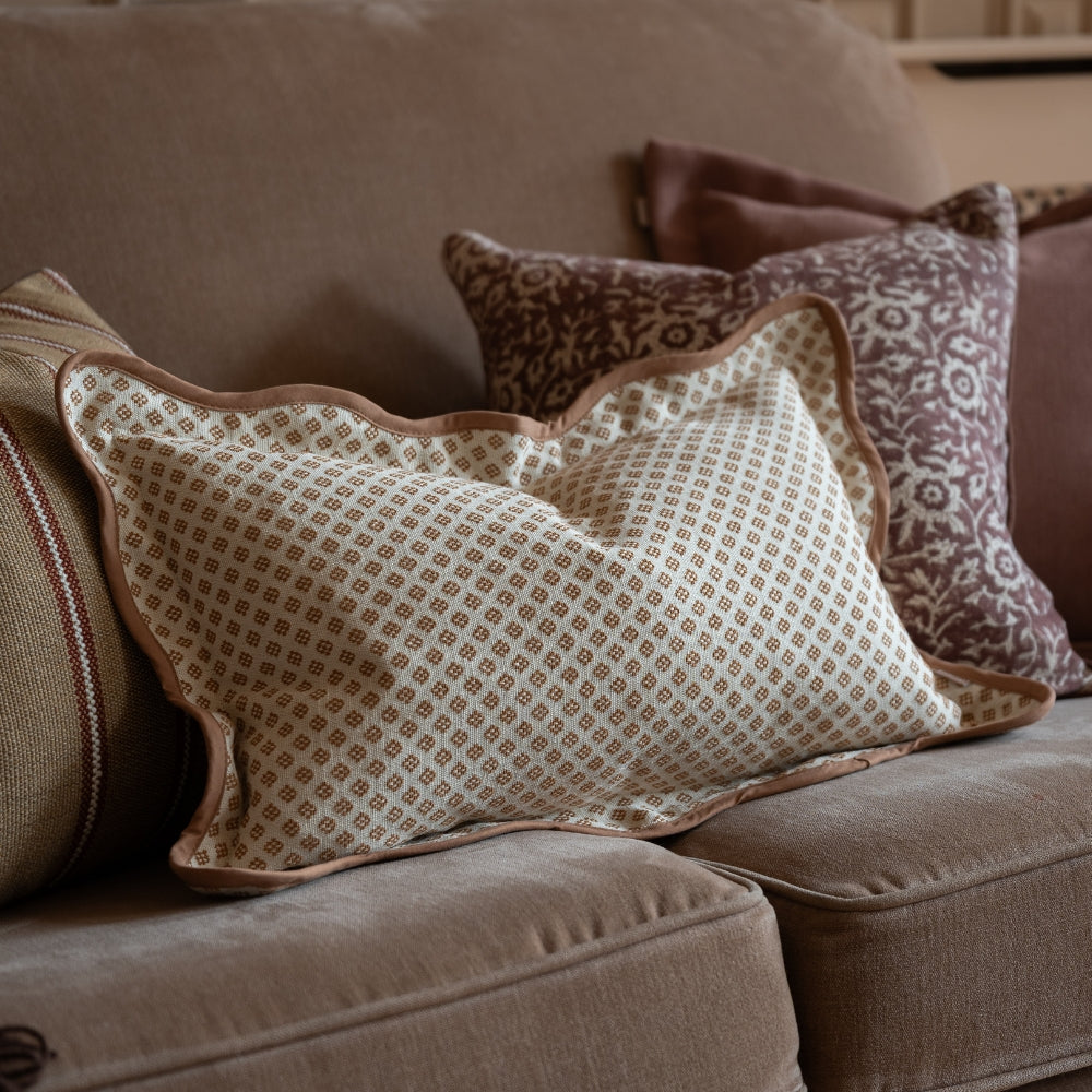 Chloe Light Brown Print Scalloped Edge Cushion 50x30