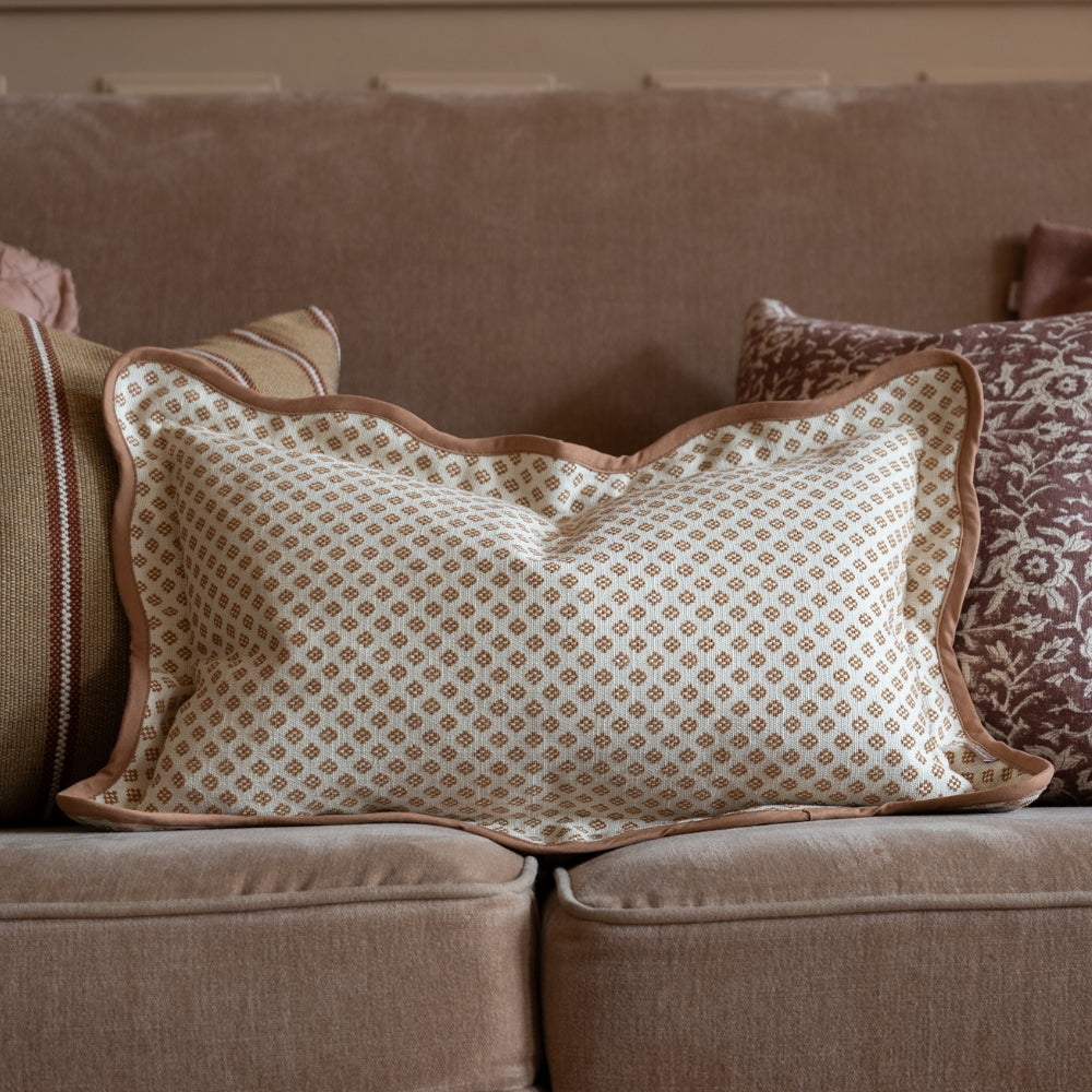 Chloe Light Brown Print Scalloped Edge Cushion 50x30
