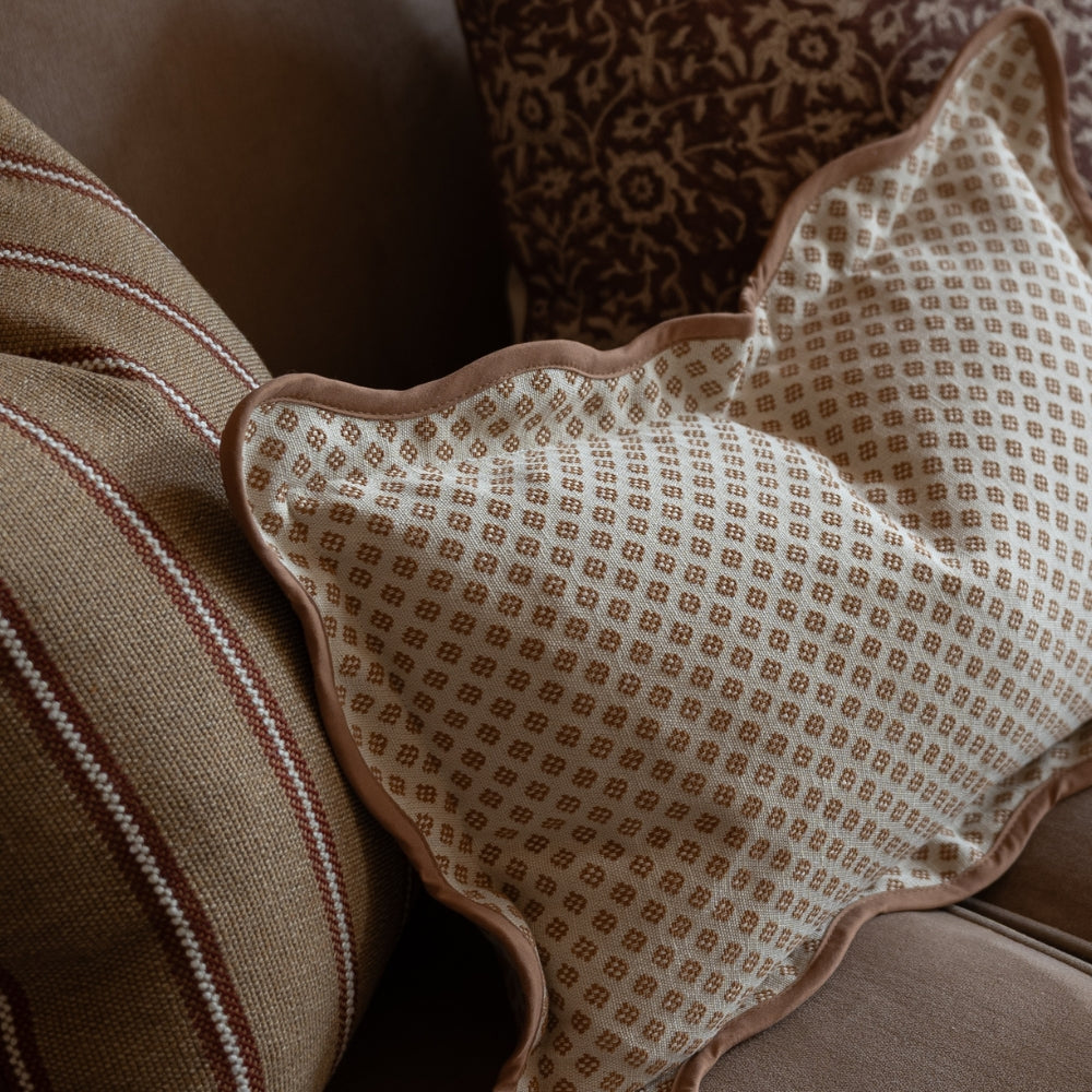 Chloe Light Brown Print Scalloped Edge Cushion 50x30