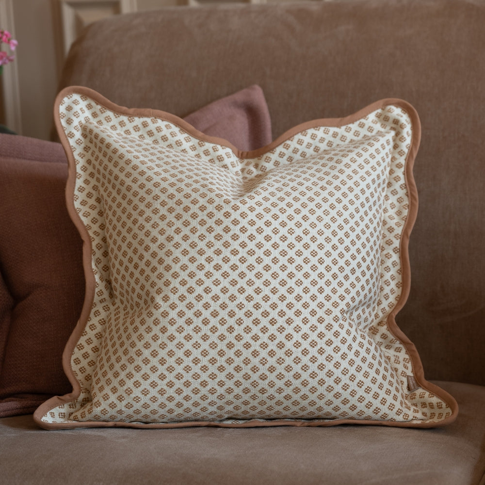 Chloe Light Brown Print Scalloped Edge Cushion 45x45
