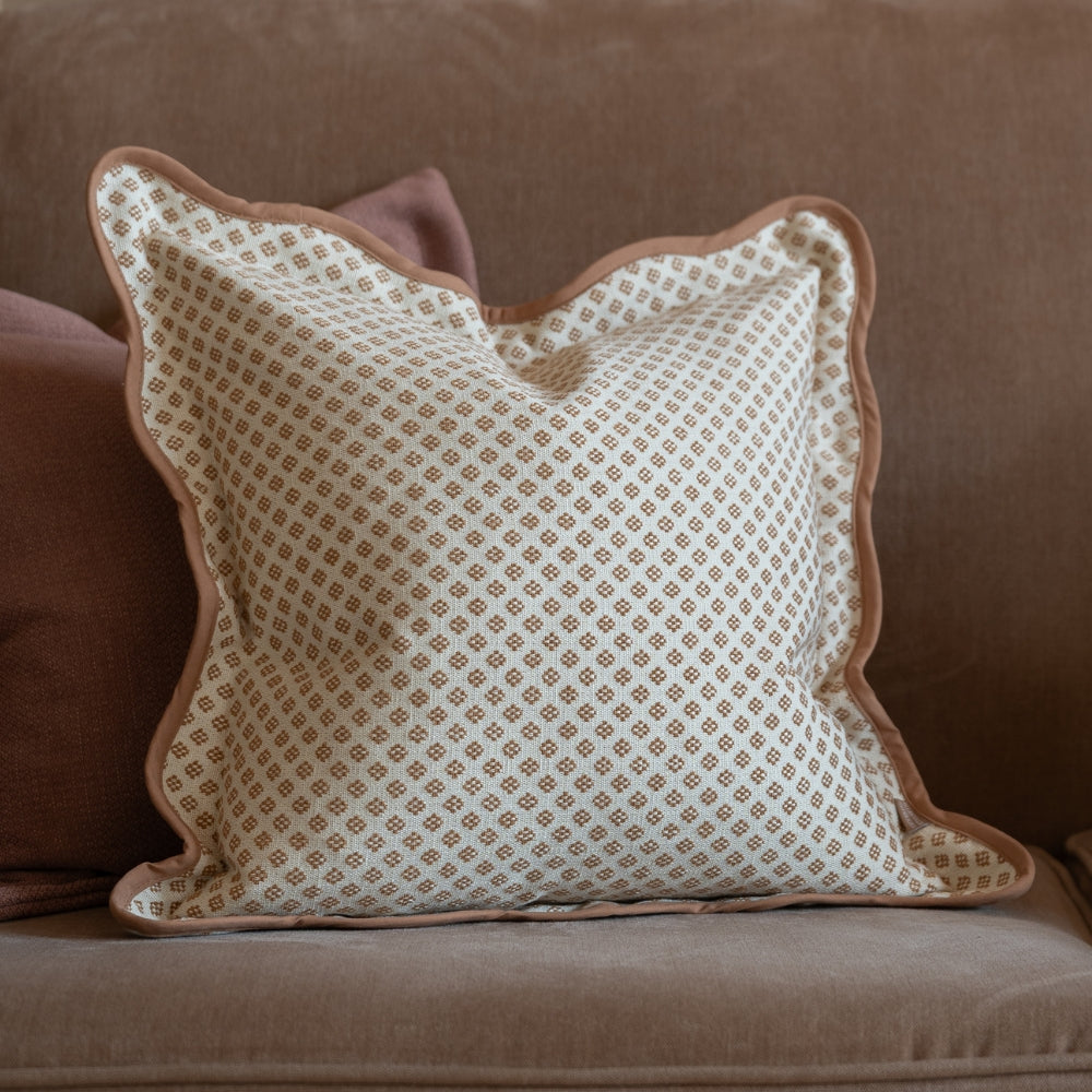 Chloe Light Brown Print Scalloped Edge Cushion 45x45