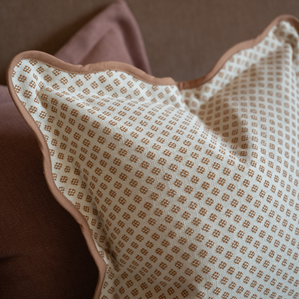 Chloe Light Brown Print Scalloped Edge Cushion 45x45