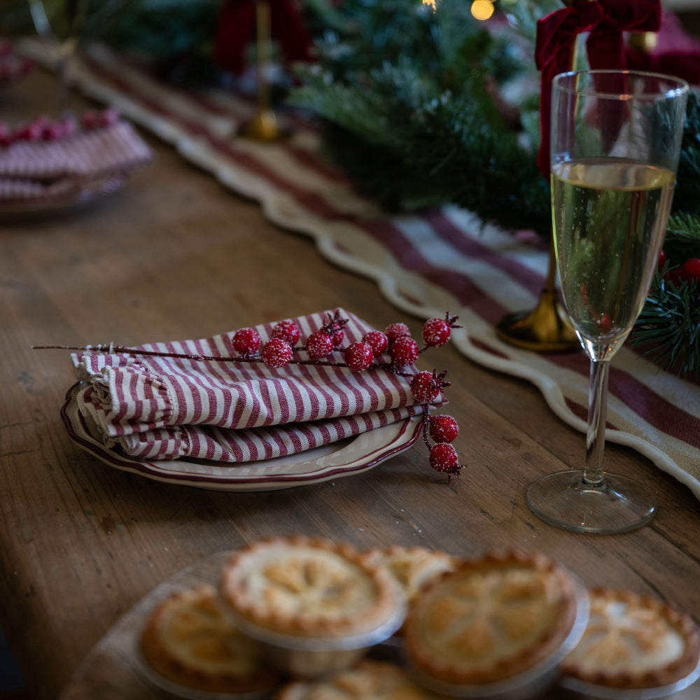 Christmas Burgundy Stripe Ruffle Napkins Set of 4