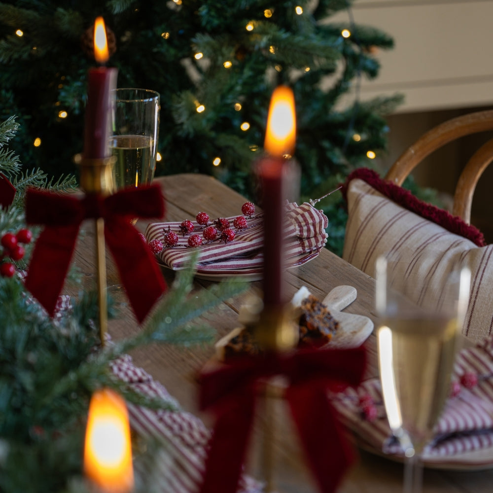 Christmas Burgundy Stripe Ruffle Napkins Set of 4