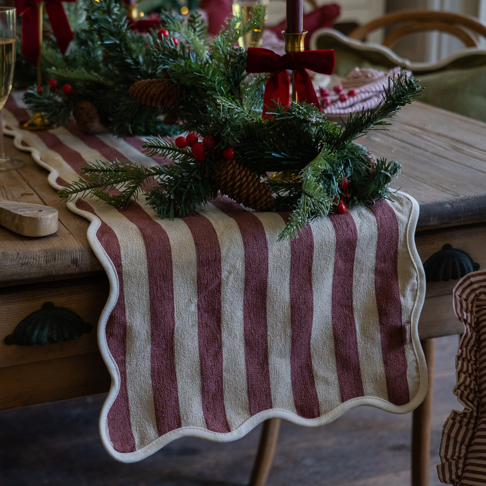 Christmas Chloe Plum Stripe Table Runner