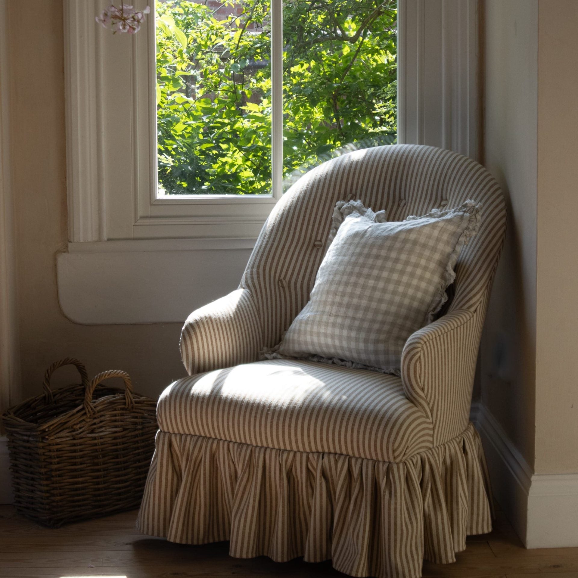 Hallie Natural Gingham Ruffle Cushion 45x45