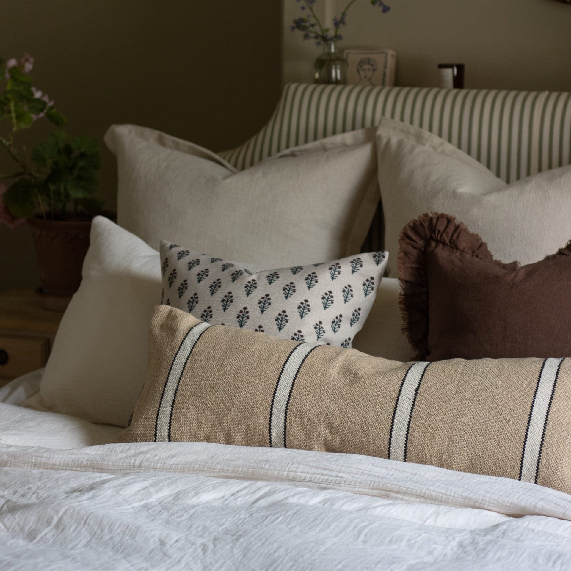 India Beige, Black & Cream Bolster Cushion 80x30