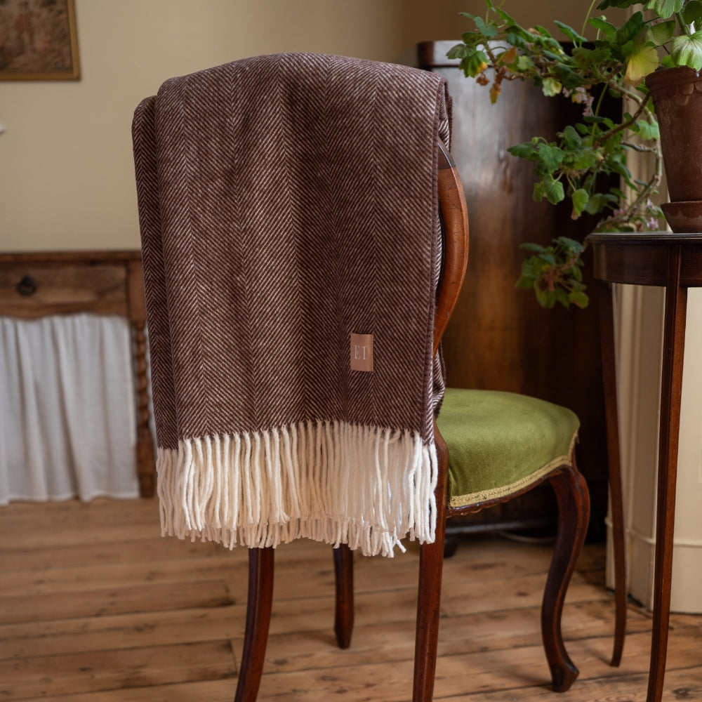 Dark Brown Herringbone Throw