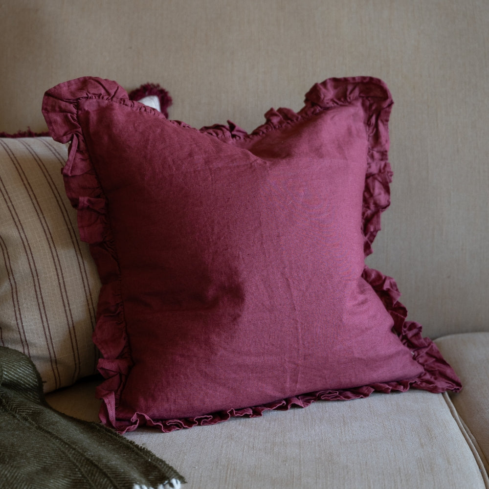 Hallie Burgundy Ruffle Cushion 45x45