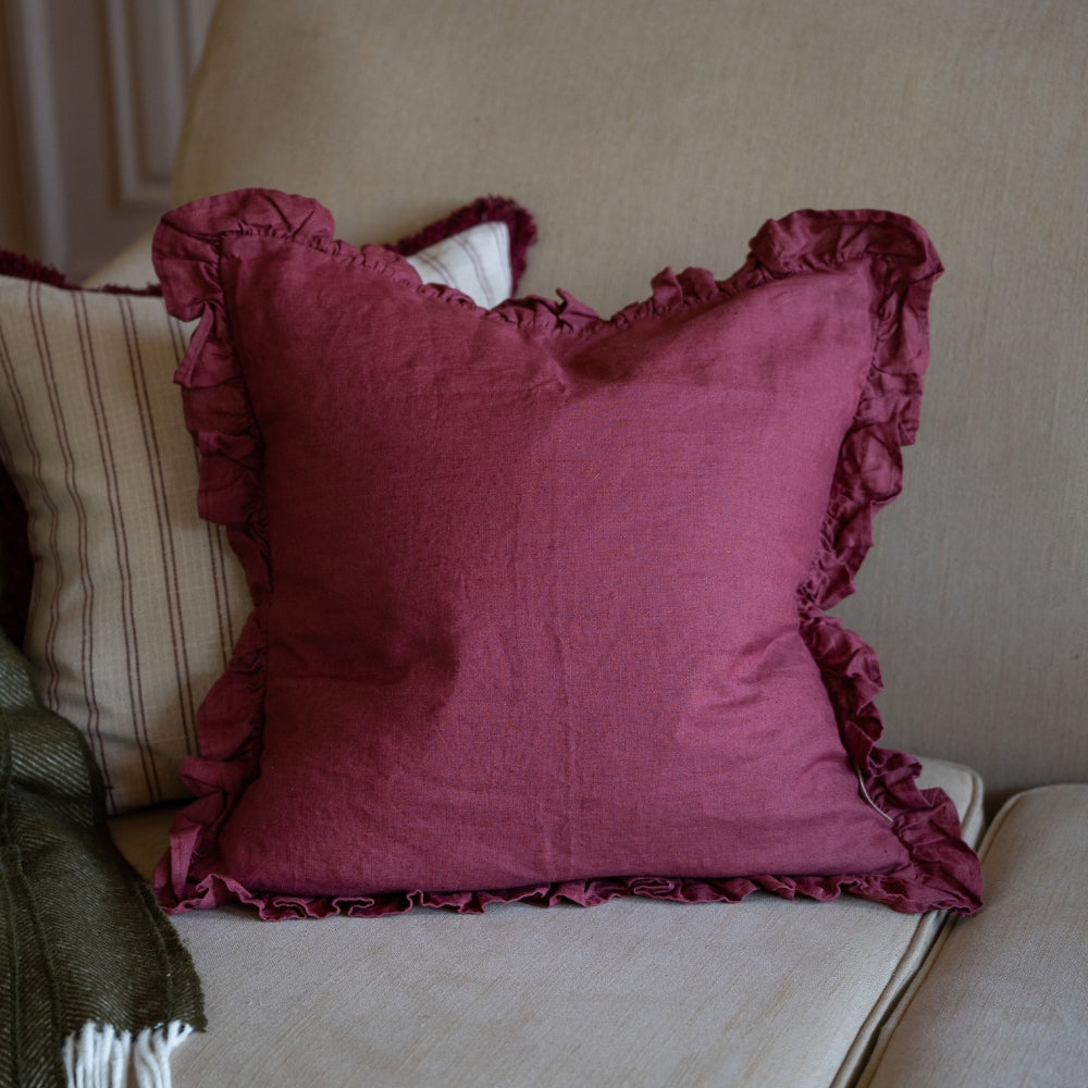 Hallie Burgundy Ruffle Cushion 45x45