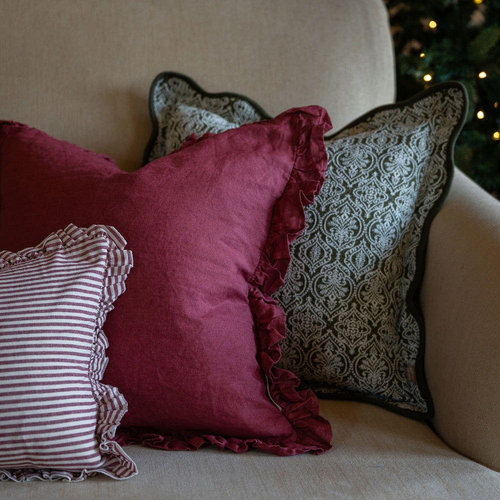 Hallie Burgundy Ruffle Cushion 45x45