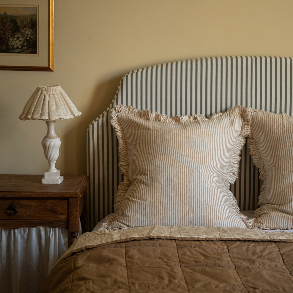 Hallie Light Brown Stripe Ruffle Cushion 65x65