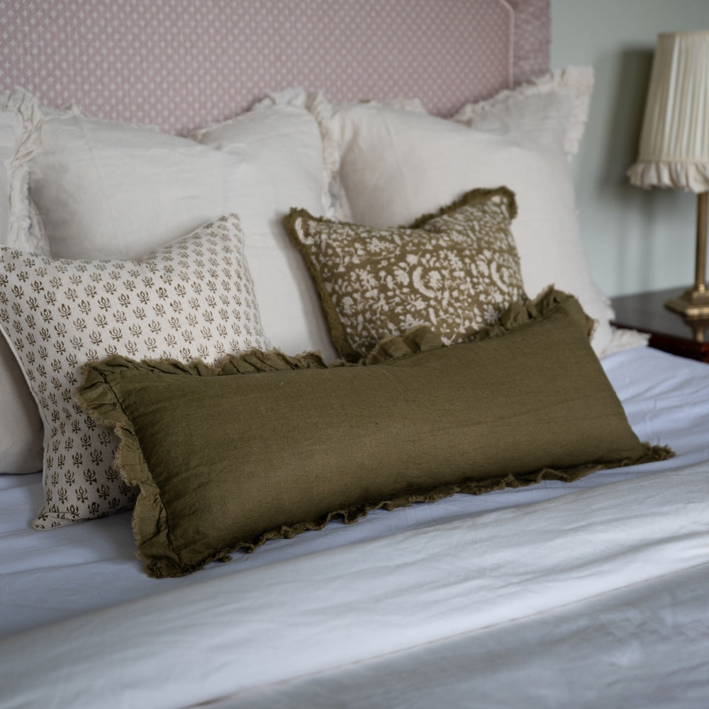 Hallie Olive Ruffle Cushion 80x30