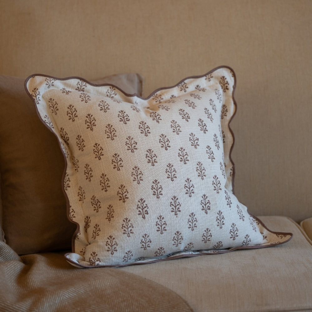 Leah Brown Print Scalloped Edge Cushion 45x45