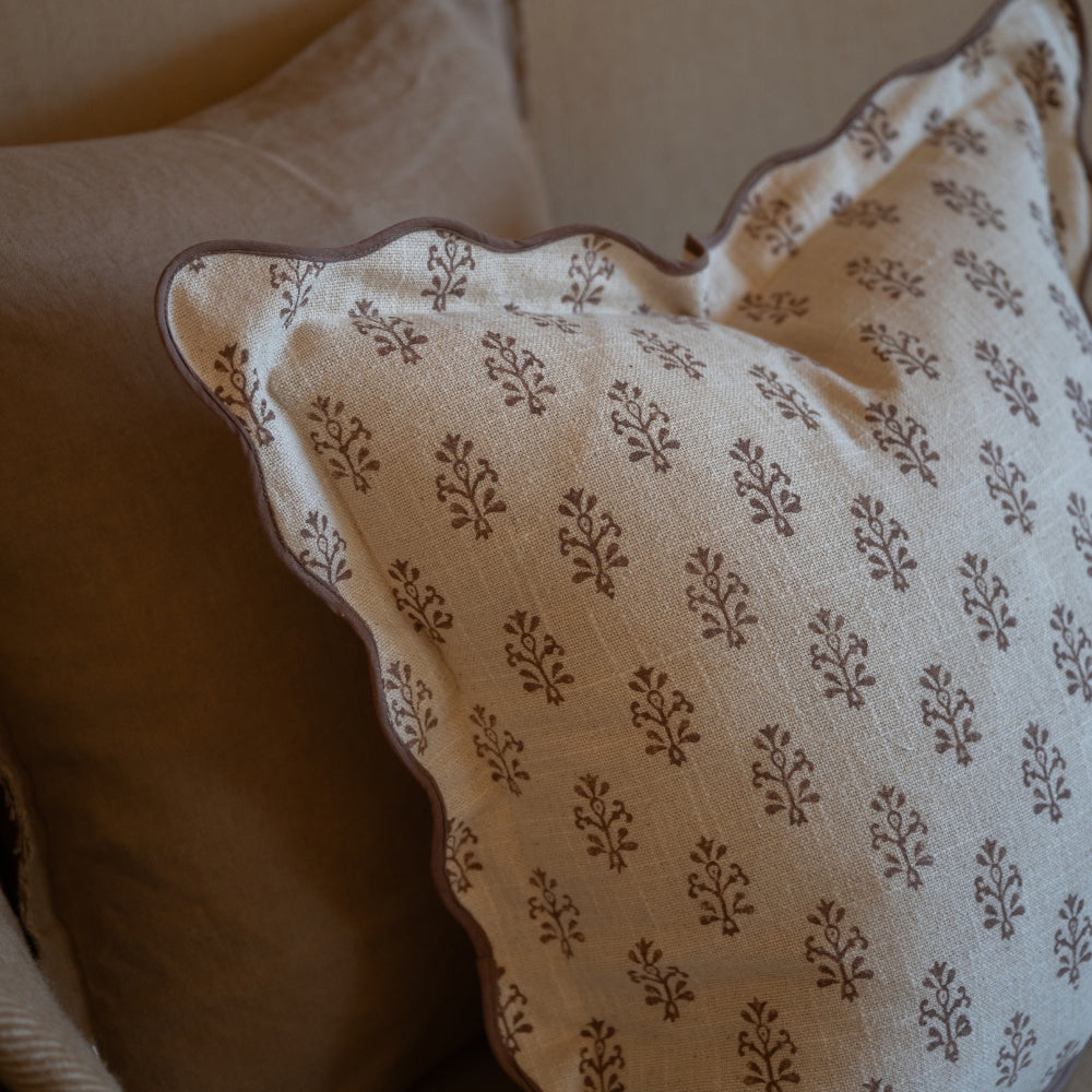 Leah Brown Print Scalloped Edge Cushion 45x45