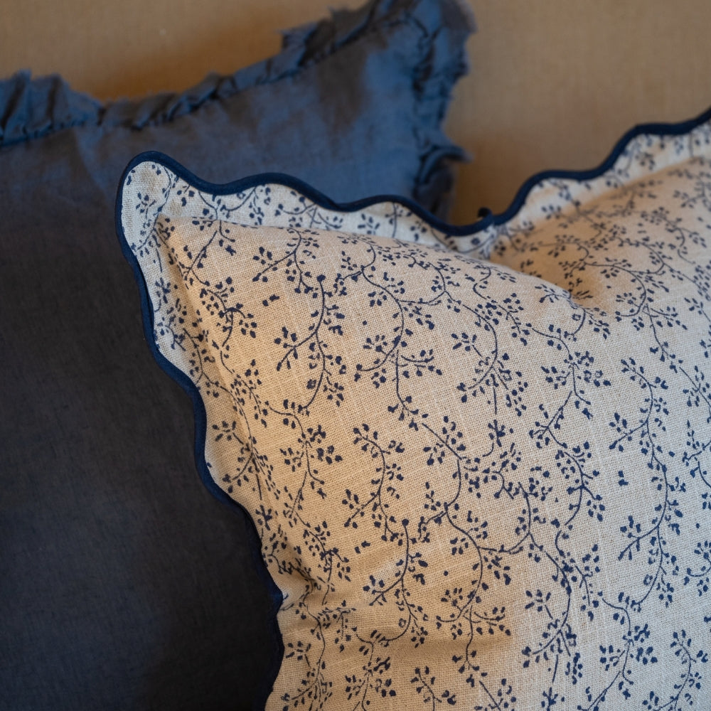 Leah Navy Print Scalloped Edge Cushion 45x45