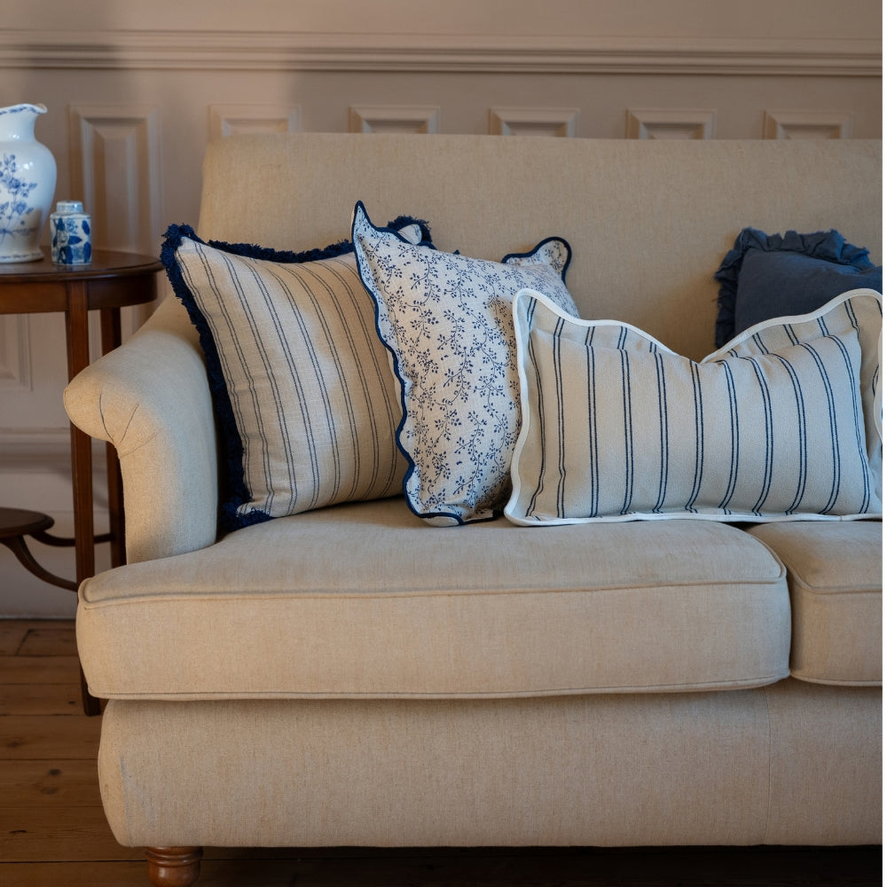 Leah Navy Print Scalloped Edge Cushion 45x45