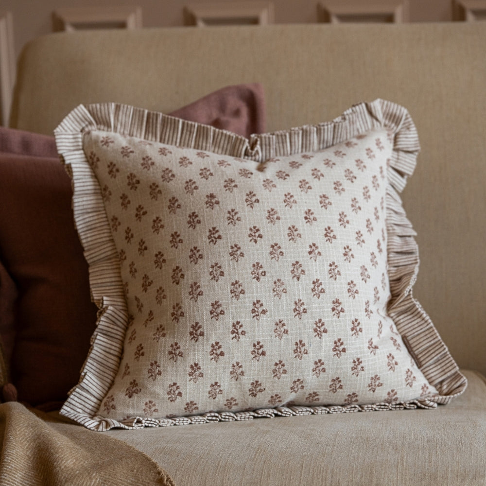 Lily Dusty Pink Print Ruffle Edge Cushion 45x45