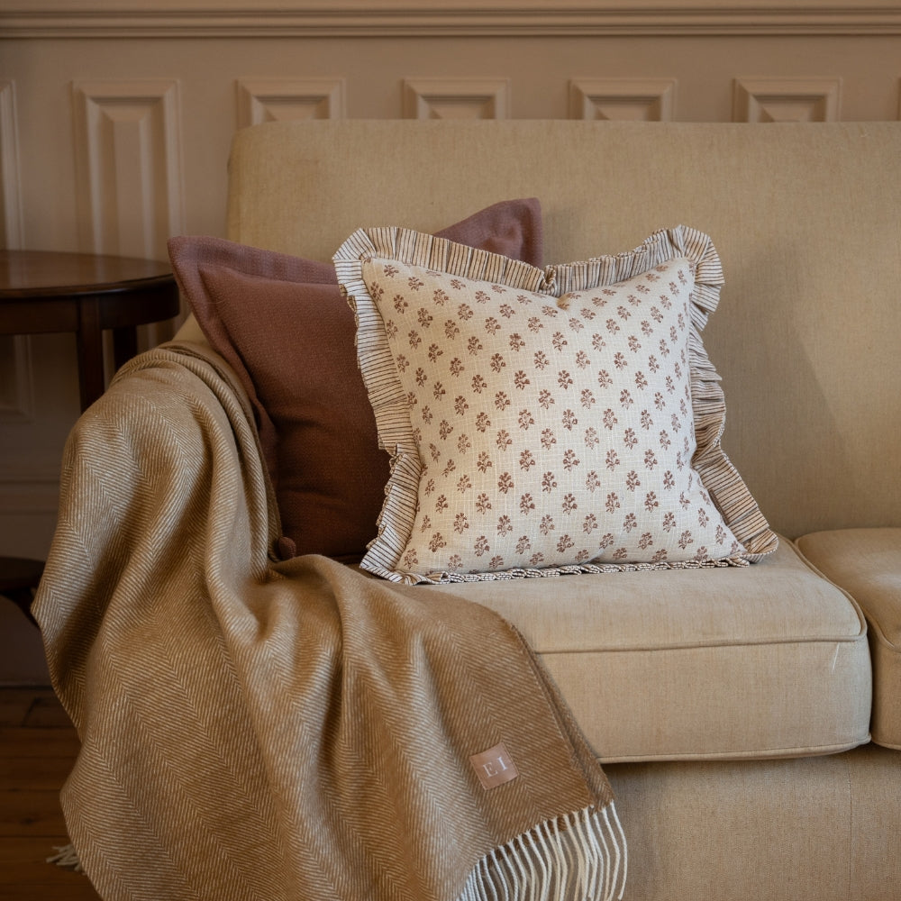 Lily Dusty Pink Print Ruffle Edge Cushion 45x45