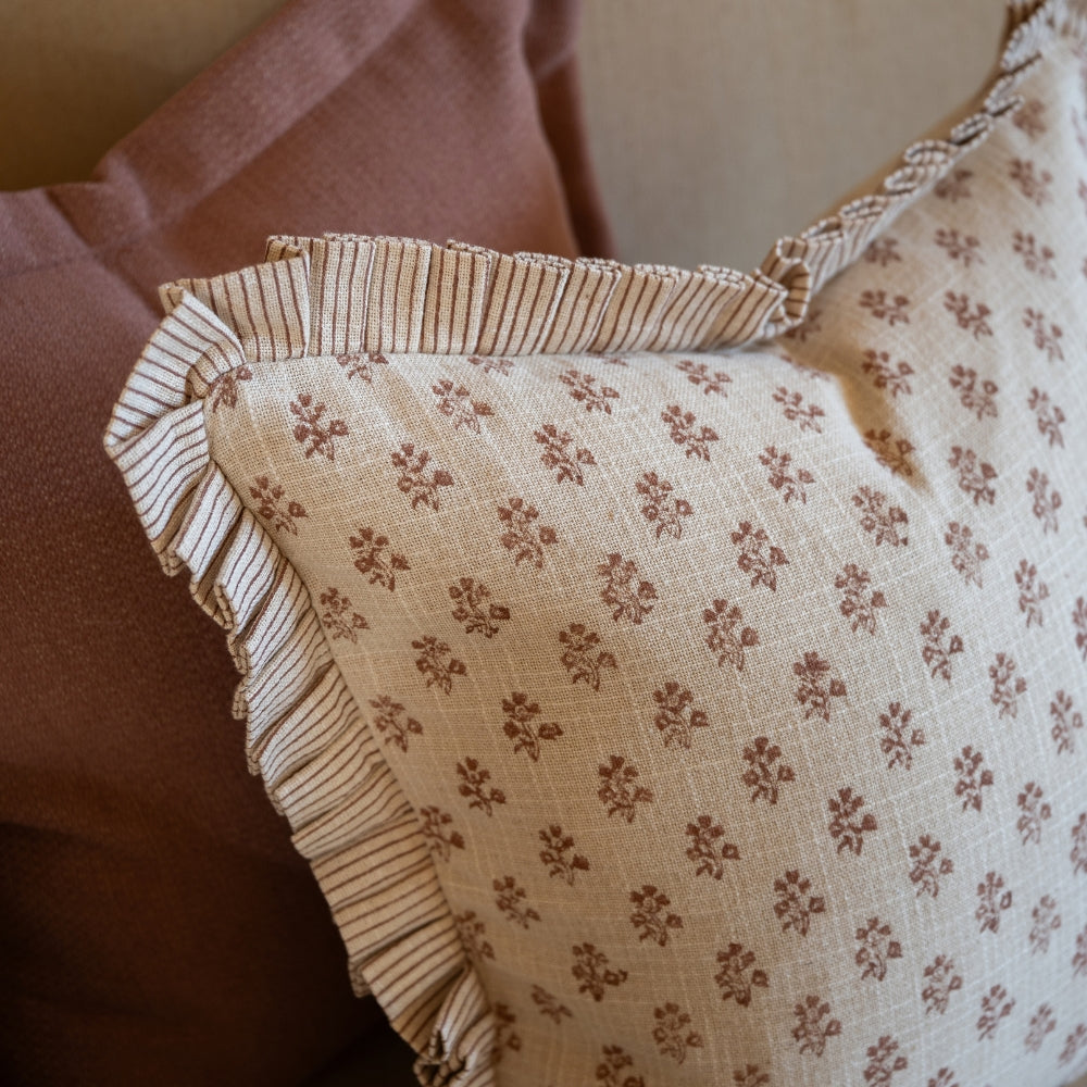 Lily Dusty Pink Print Ruffle Edge Cushion 45x45