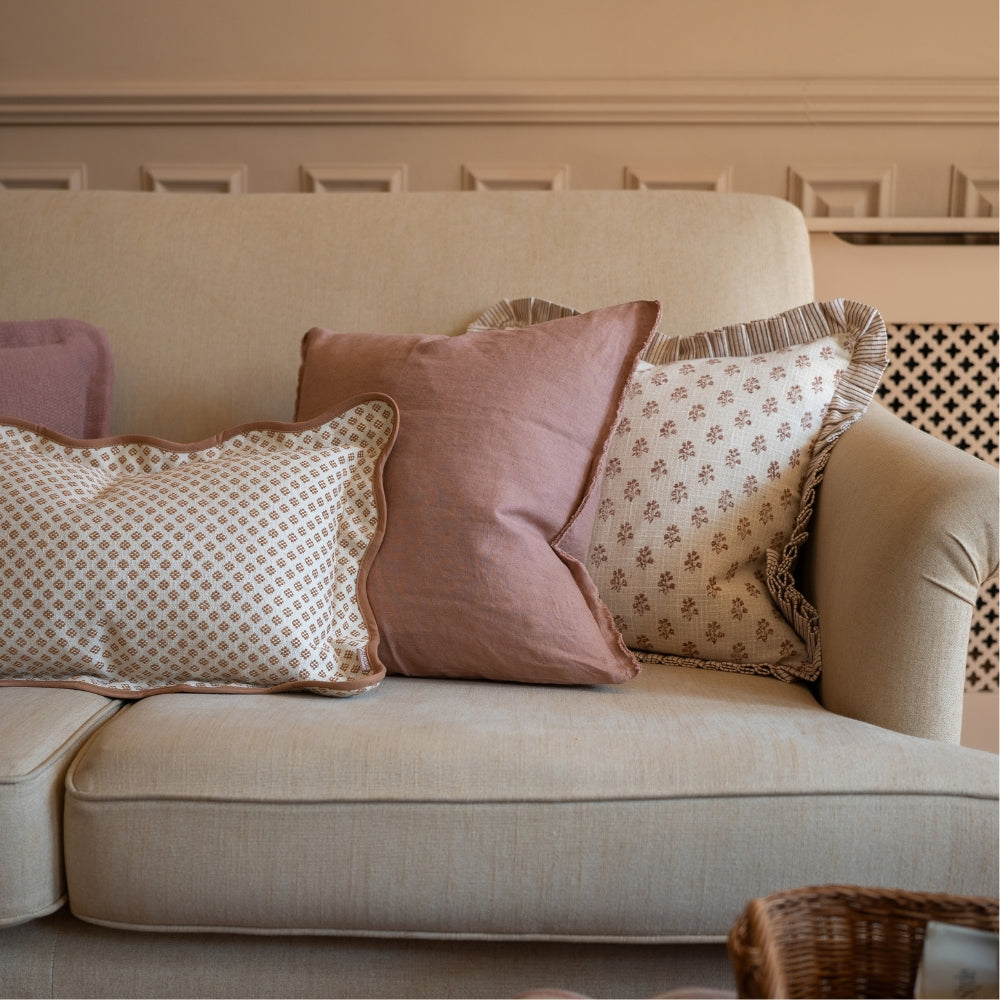 Lily Dusty Pink Print Ruffle Edge Cushion 45x45