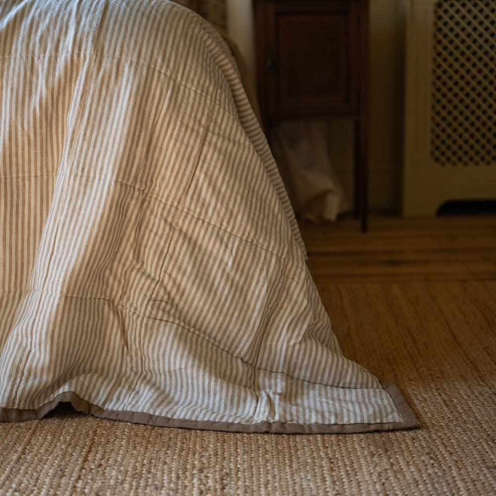 Delilah Luxury Coffee Brown Linen Quilted Bedspread