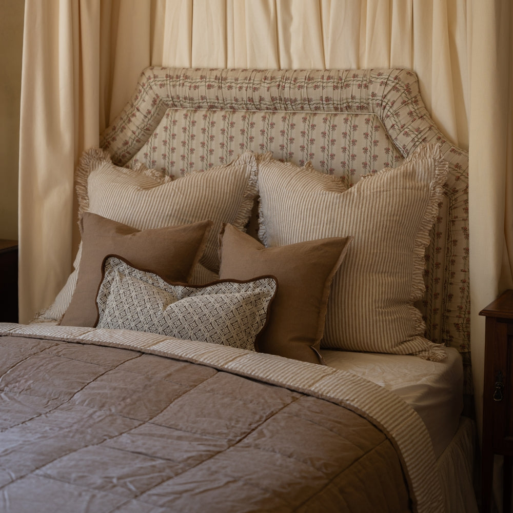Delilah Luxury Coffee Brown Linen Quilted Bedspread