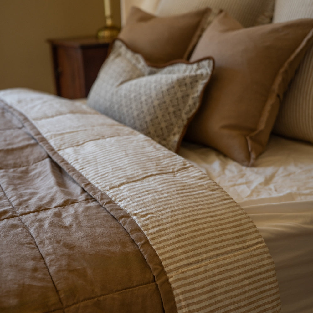 Delilah Luxury Coffee Brown Linen Quilted Bedspread