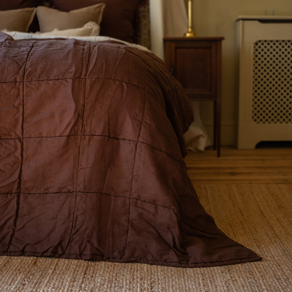 Delilah Luxury Dark Brown Linen Quilted Bedspread