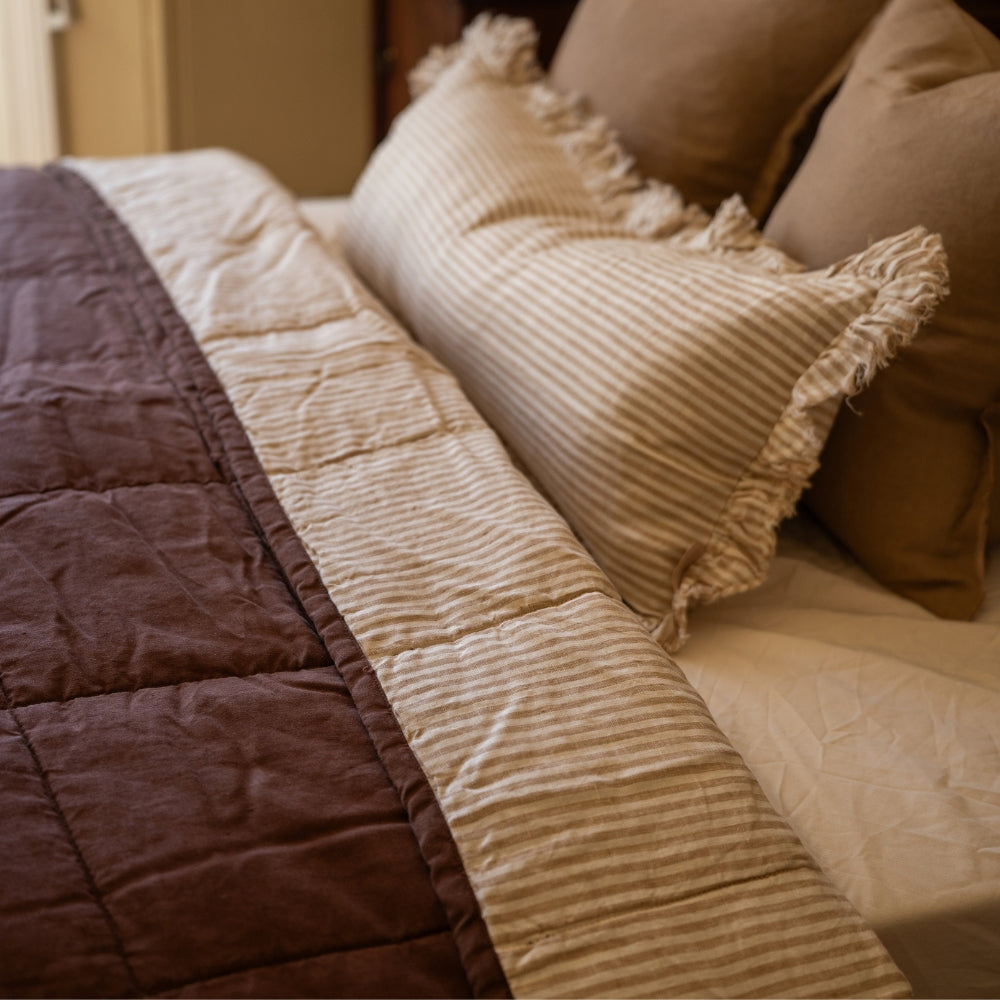 Delilah Luxury Dark Brown Linen Quilted Bedspread