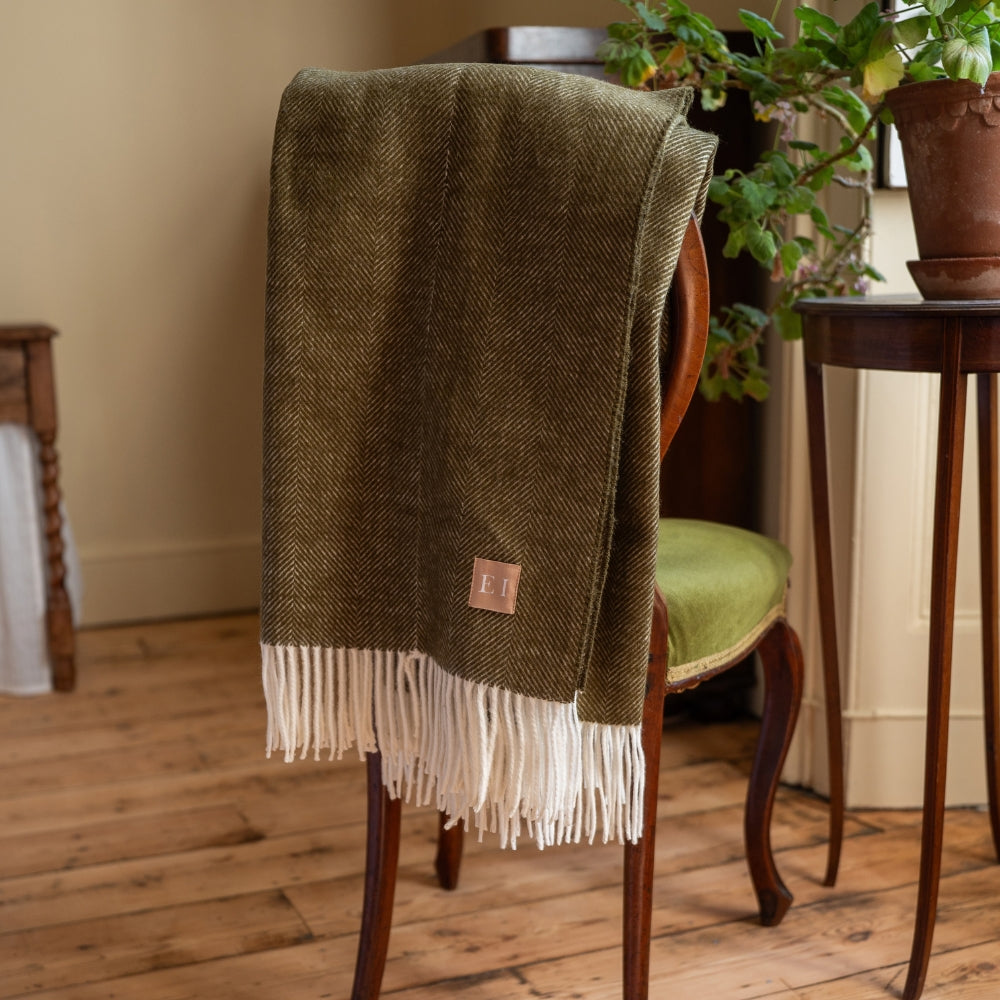 Hettie Olive Herringbone Throw