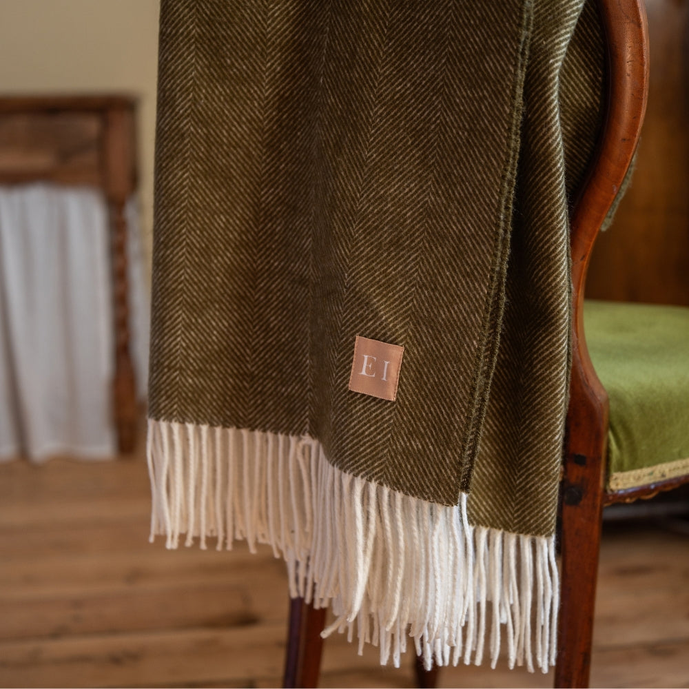 Hettie Olive Herringbone Throw