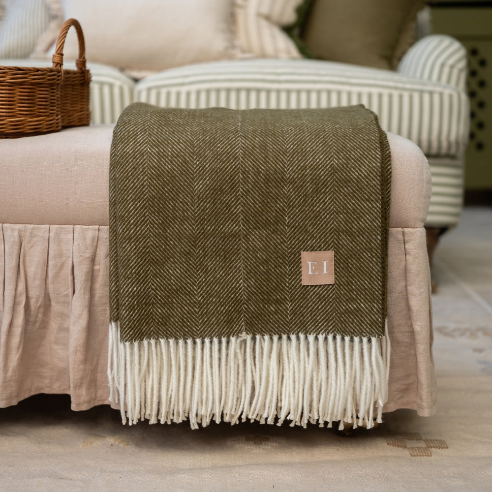 Hettie Olive Herringbone Throw