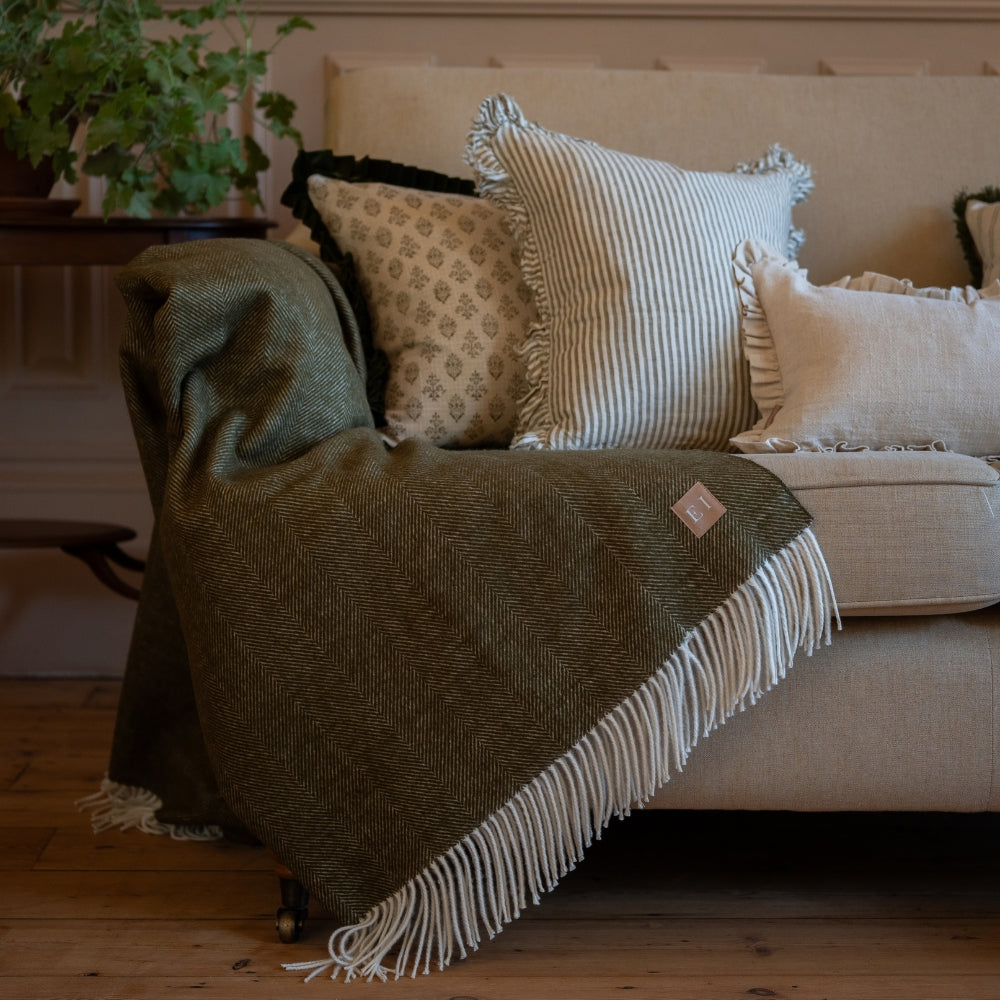Hettie Olive Herringbone Throw