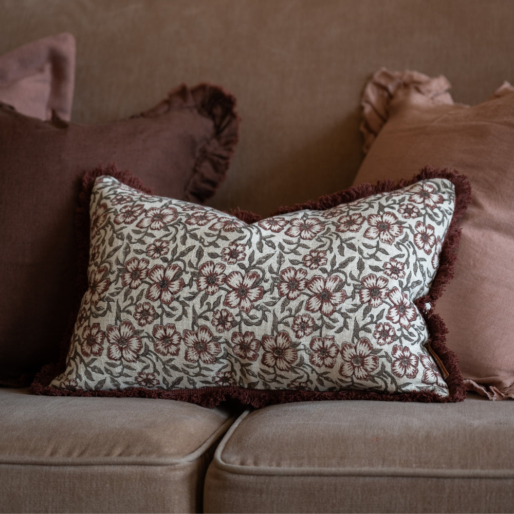 Sadie Burgundy Floral Cushion 50x30