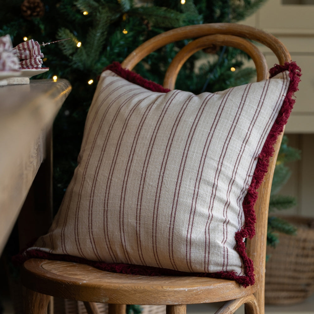Sadie Burgundy Stripe Fringed Cushion 45x45