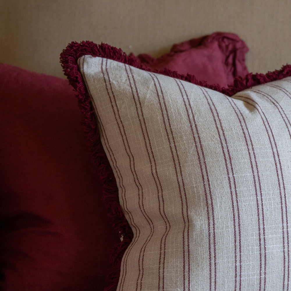 Sadie Burgundy Stripe Fringed Cushion 45x45