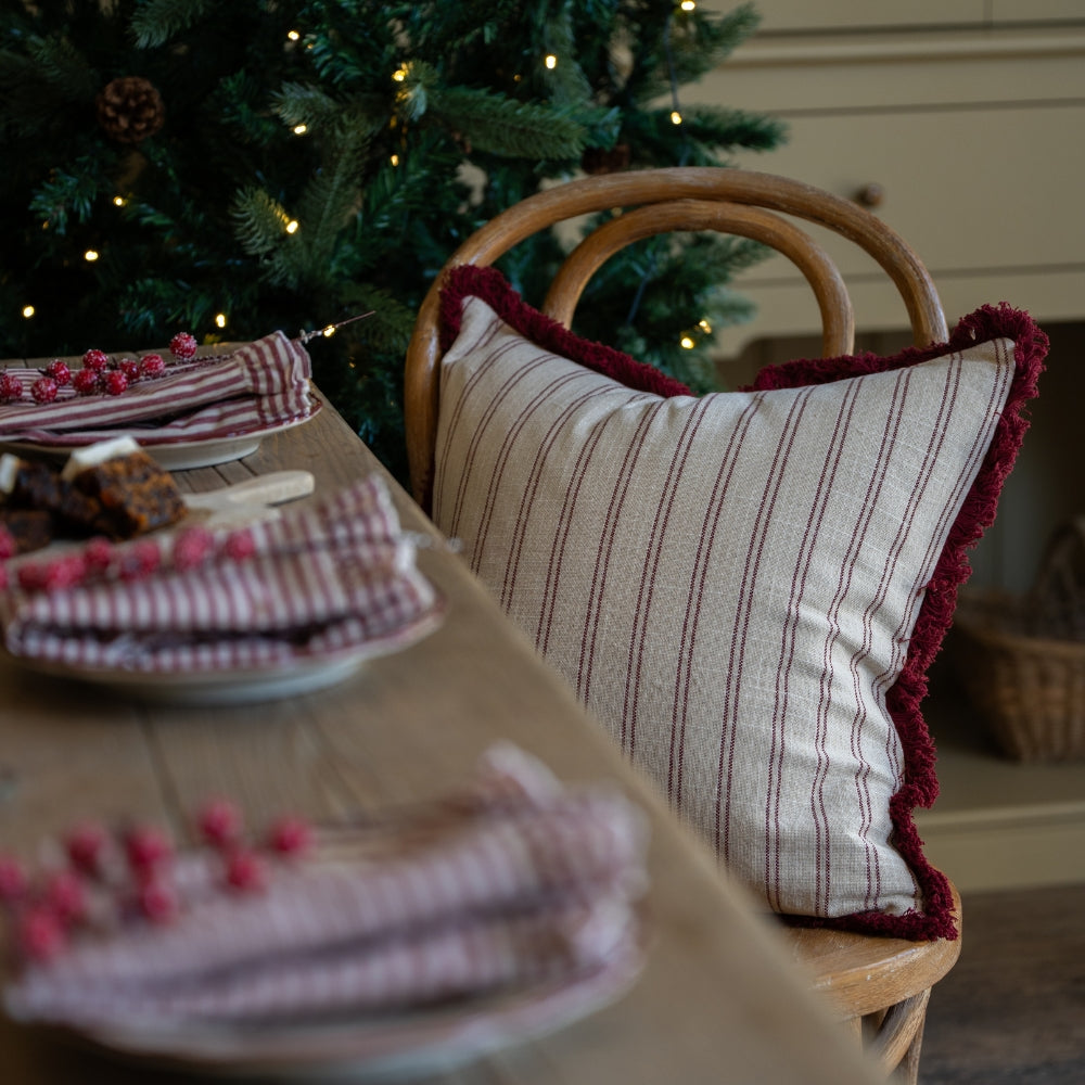 Sadie Burgundy Stripe Fringed Cushion 45x45